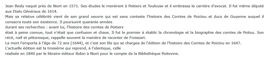 Histoire des comtes de Poictou & ducs de Guyenne, Jean Besly