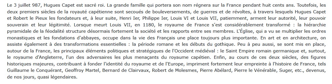 Hugues Capet et les premiers Capétiens 987-1180