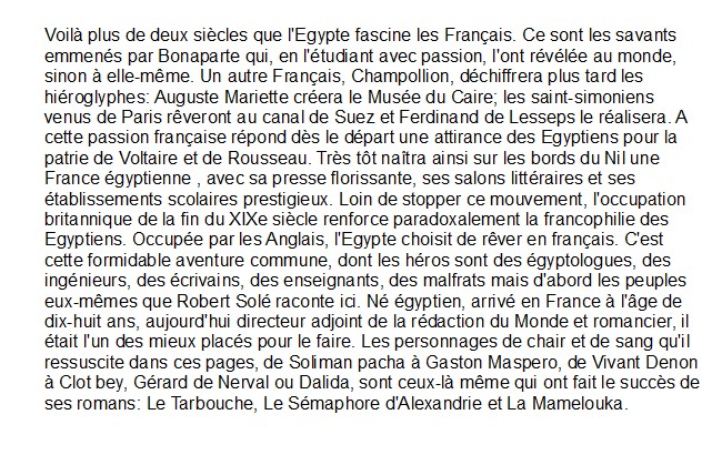 L'Egypte, Passion Française, Robert Solé