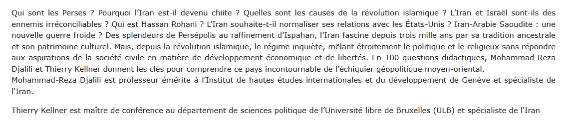 L'Iran en 100 questions, Mohammad-Reza Djalili et Thierry Kellner