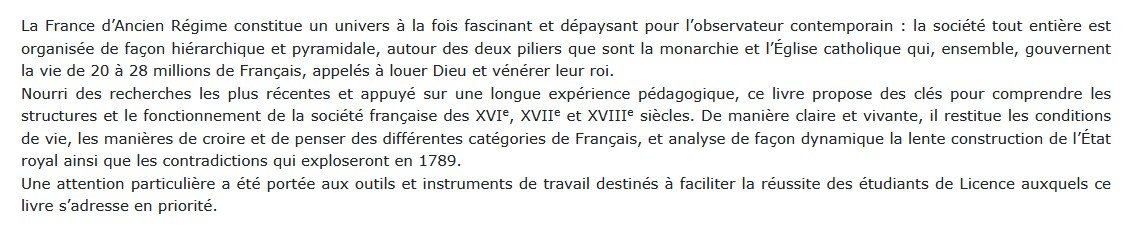 La France d'Ancien Régime, Vincent Milliot et Philippe Minard