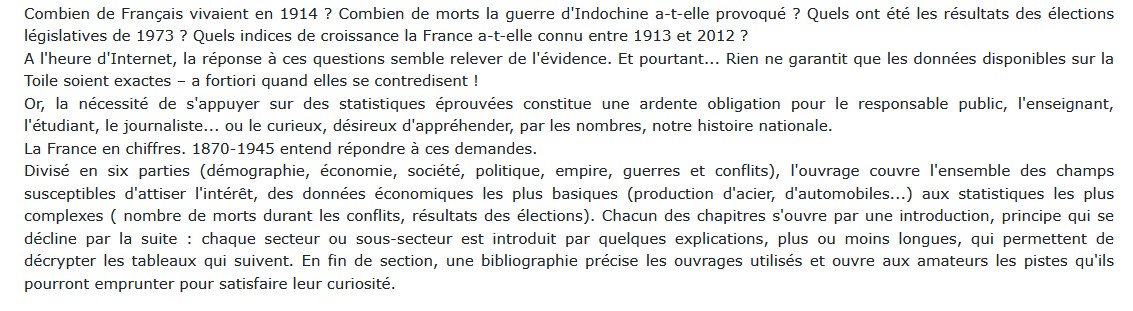 La France en chiffres - De 1870 à nos jours, Olivier Wieviorka