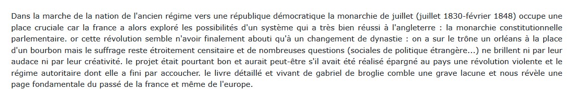 La Monarchie de Juillet Gabriel De Broglie