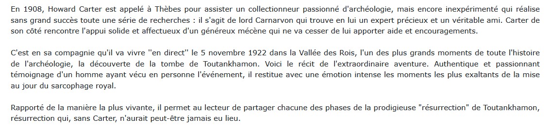 La fabuleuse découverte de la tombe de Toutankhamon, Howard Carter 