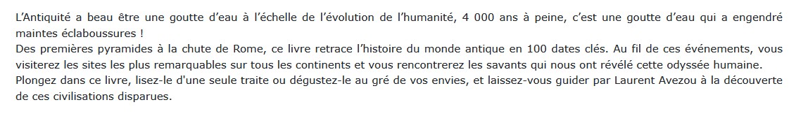La fabuleuse histoire de l'Antiquité, Laurent Avezou 