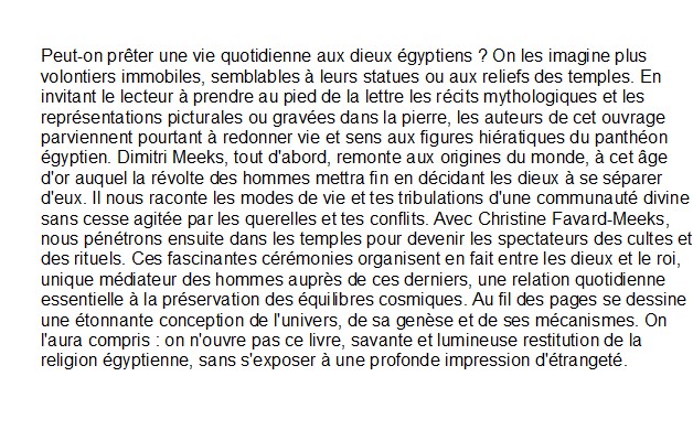 La vie quotidienne des dieux égyptiens, Dimitri Meeks et Christine Favard-Meeks 