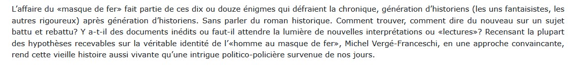 Le Masque de Fer, Michel Vergé-Franceschi