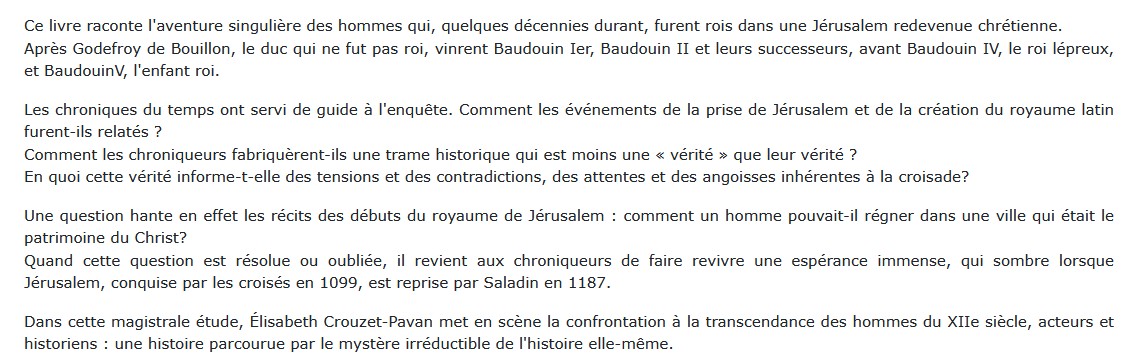 Le Mystère des rois de Jérusalem Élisabeth Crouzet-Pavan