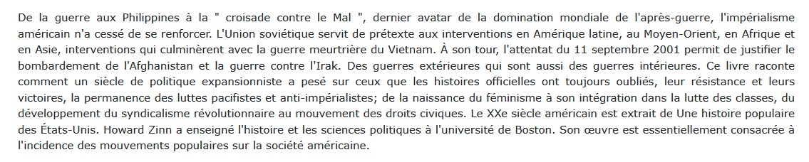 Le XXeme Siècle Américain, Howard Zinn