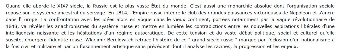 Le grand siècle russe, Wladimir Berelowitch