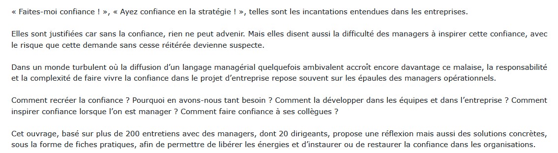 Le management par la confiance, Olivier Truong 