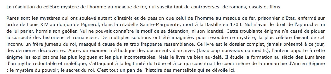 Le masque de fer Jean-Christian Petitfils