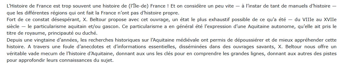 Le particularisme Aquitain-Gascon au Moyen-Age, Xavier Beltour
