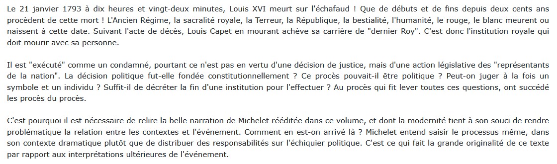 Le procès de Louis XVI, Jules Michelet