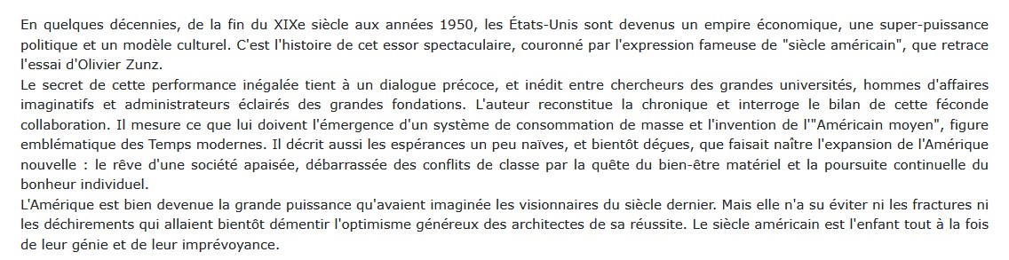 Le siècle américain Olivier Zunz