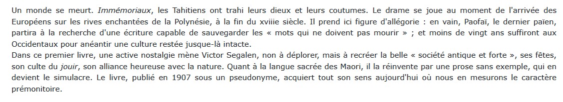 Les Immémoriaux, Victor Segalen 