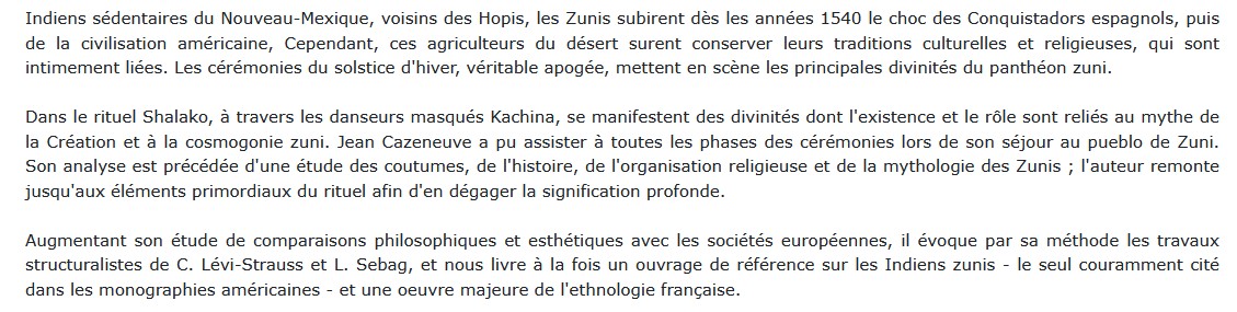 Les Indiens zuñis, Jean Cazeneuve 