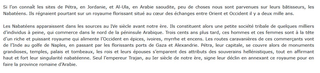 Les Nabatéens les bâtisseurs du Désert