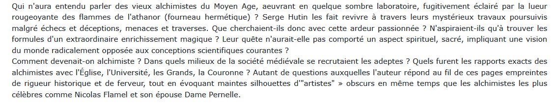 Les alchimistes au Moyen Âge, Serge Hutin