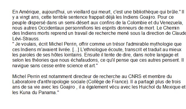 Mythes et symboles Goajiro, Michel Perrin