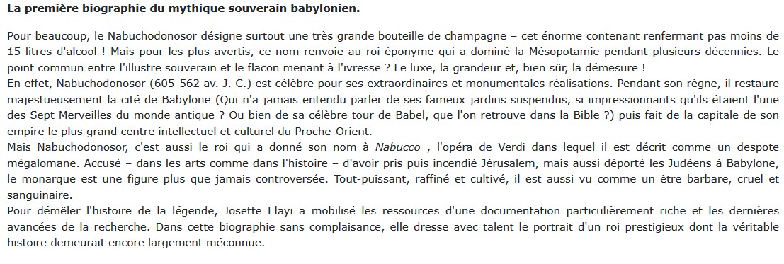 Nabuchodonosor, Josette Elayi 