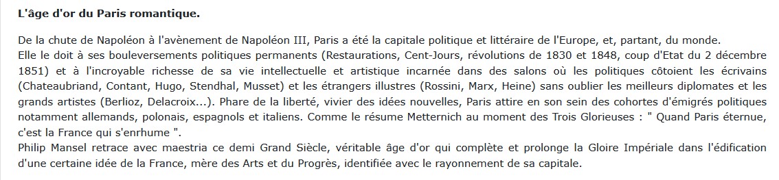 Paris capitale de l'Europe Philip Mansel