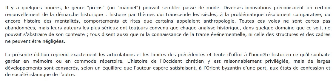 Précis d'histoire du Moyen-Âge, Jacques Heers