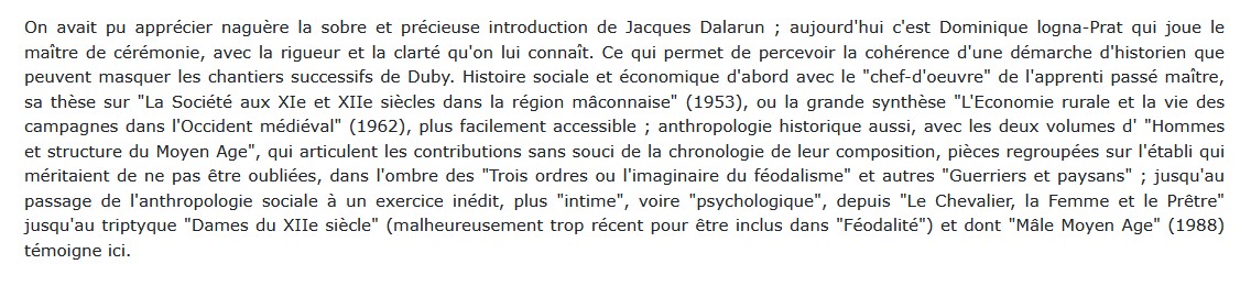 Qu'est-ce que la société féodale Georges Duby