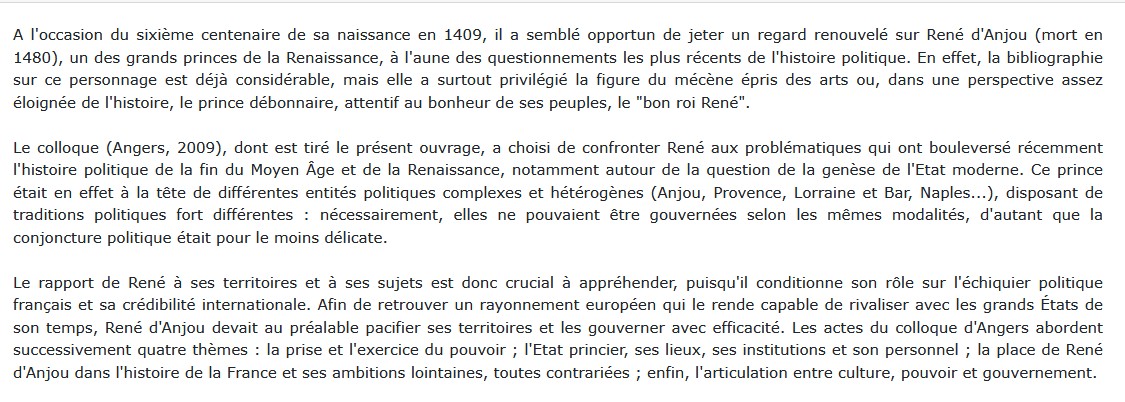 René d'Anjou (1409 1480), Jean-Michel Matz 