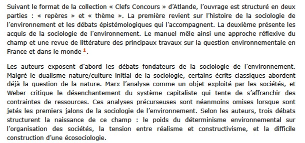 Sociologie de l’environnement, Paul Cary et Bruno Villalba