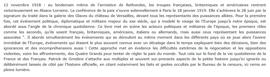 Versailles 1919 - Chronique d'une fausse paix, Patrick de Gmeline 