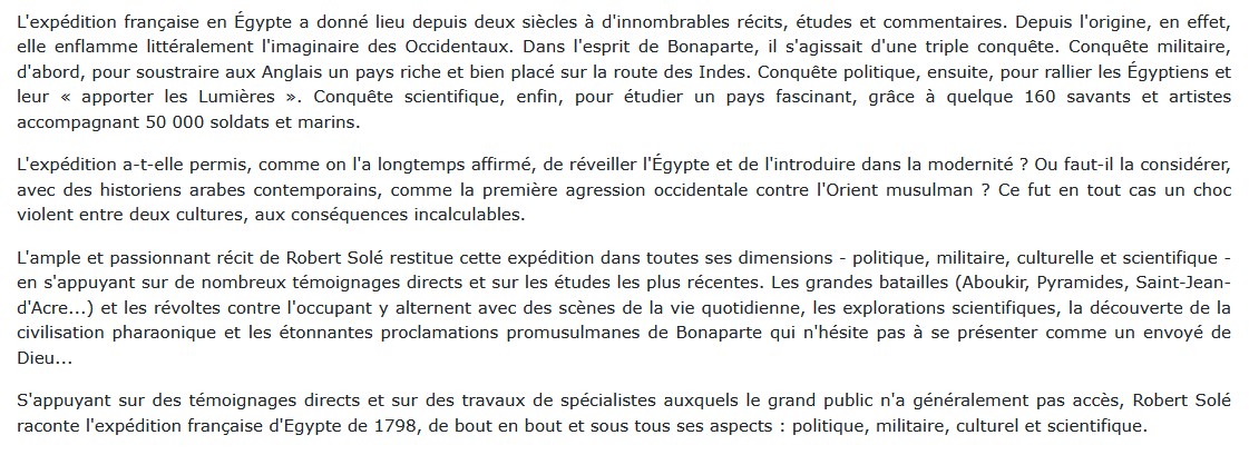 Bonaparte à la conquête de l'Egypte, Robert Solé