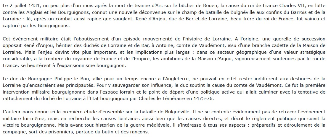 Bulgnéville (1431) - L'État bourguignon prend pied en Lorraine