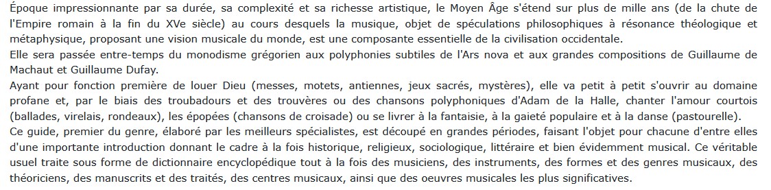 Guide de la musique du moyen âge, Olivier Cullin