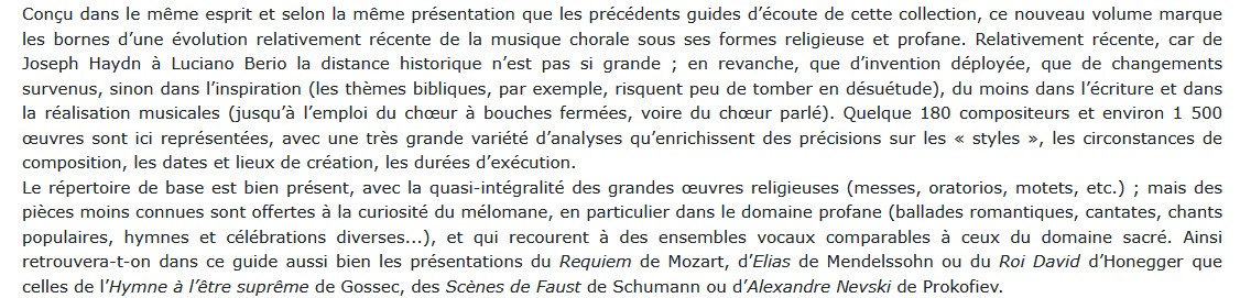 Guide de la musique sacrée et chorale profane, François-René Tranchefort 