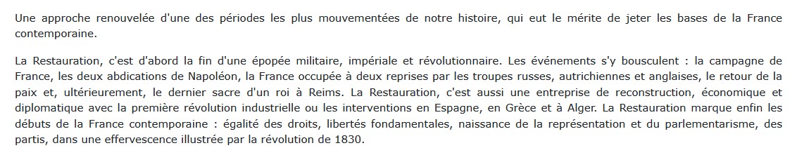Histoire de la restauration Waresquiel