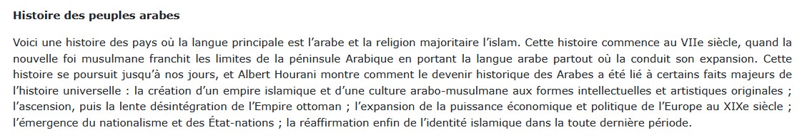 Histoire des peuples arabes, Albert Hourani 
