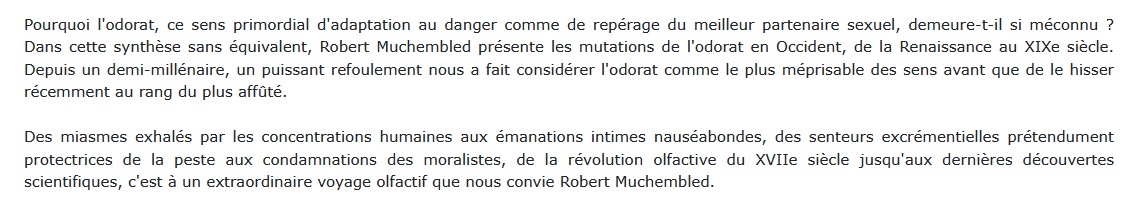 La civilisation des odeurs, Robert Muchembled 