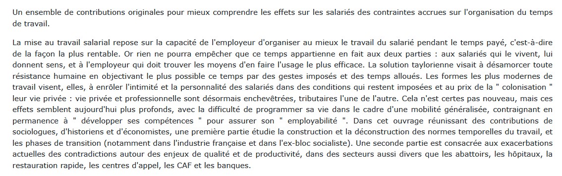 La construction des normes temporelles du travail,  Danièle Linhart 