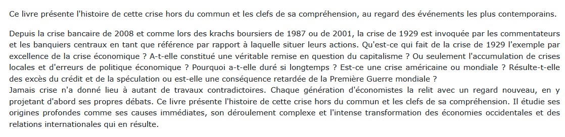 La crise de 1929, Pierre-Cyrille Hautcoeur