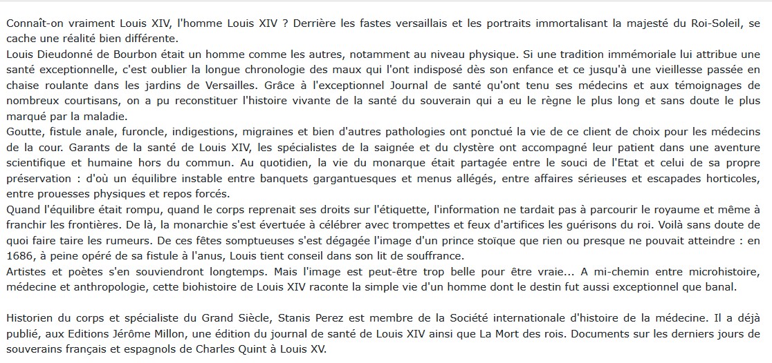 La santé de Louis XIV, Stanis Perez 