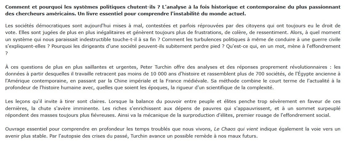 Le Chaos qui vient Peter TURCHIN
