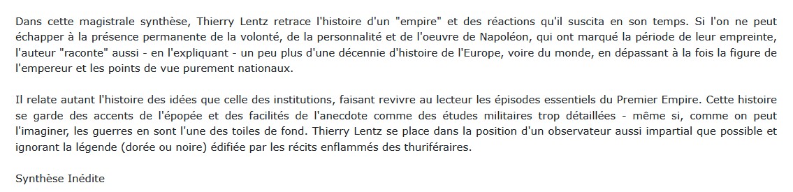 Le Premier Empire Thierry Lentz