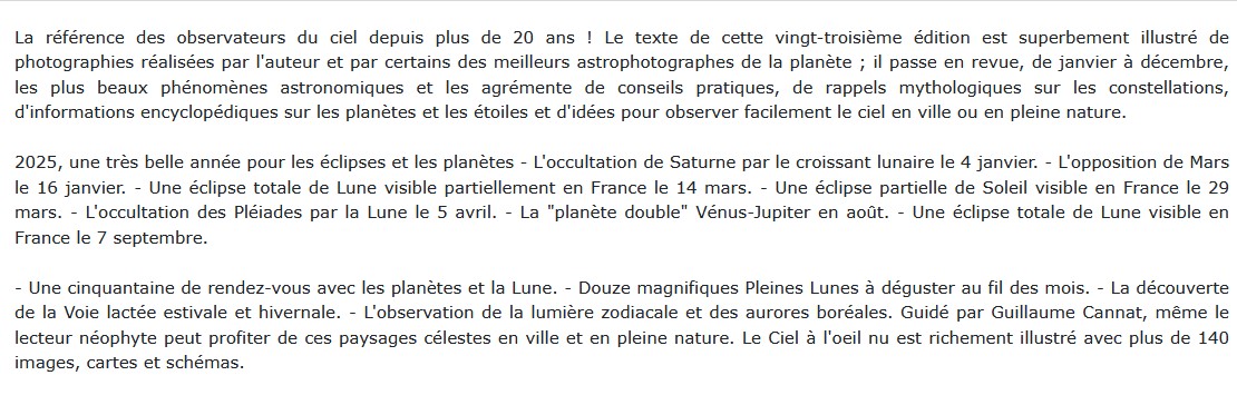 Le ciel à l'oeil nu en 2025, Guillaume Cannat