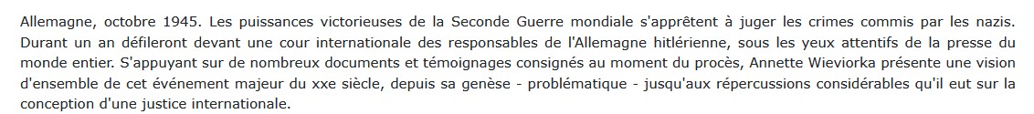 Le procès de Nuremberg, Annette Wieviorka