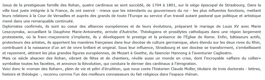 Le siècle des Rohan, Claude Muller