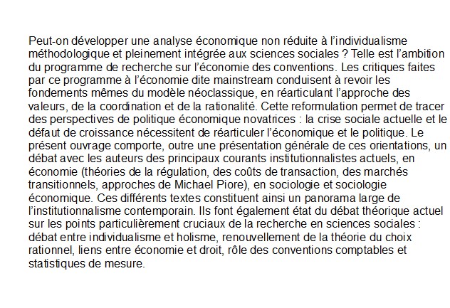 L'économie des Conventions méthodes et résultats