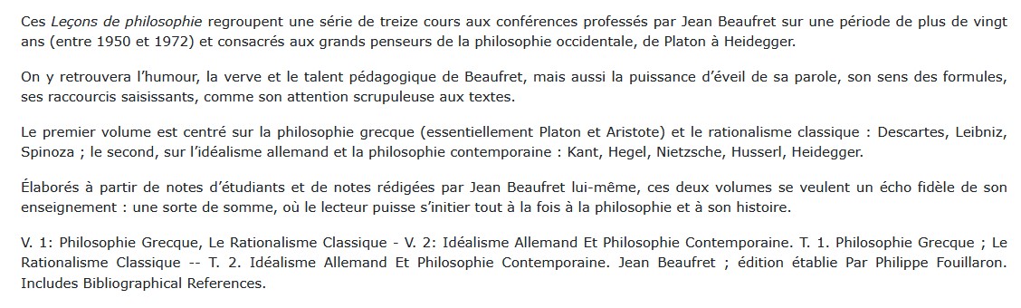 Leçons de Philosophie - Tome 2 Jean Beaufret