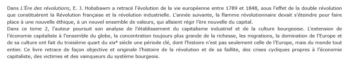 L'ère du capital : 1848-1875, Eric J. Hobsbawm 
