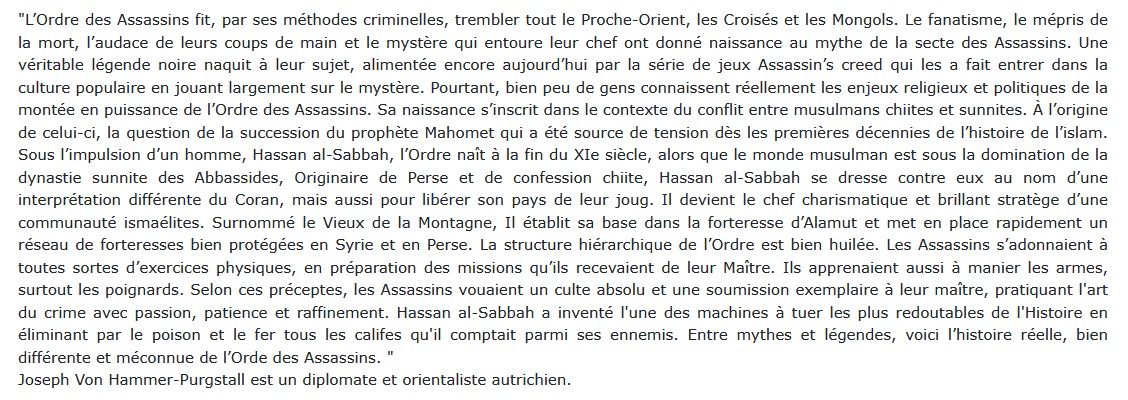 Les assassins - Histoire de l'ordre, Joseph Von Hammer-Purgstall 